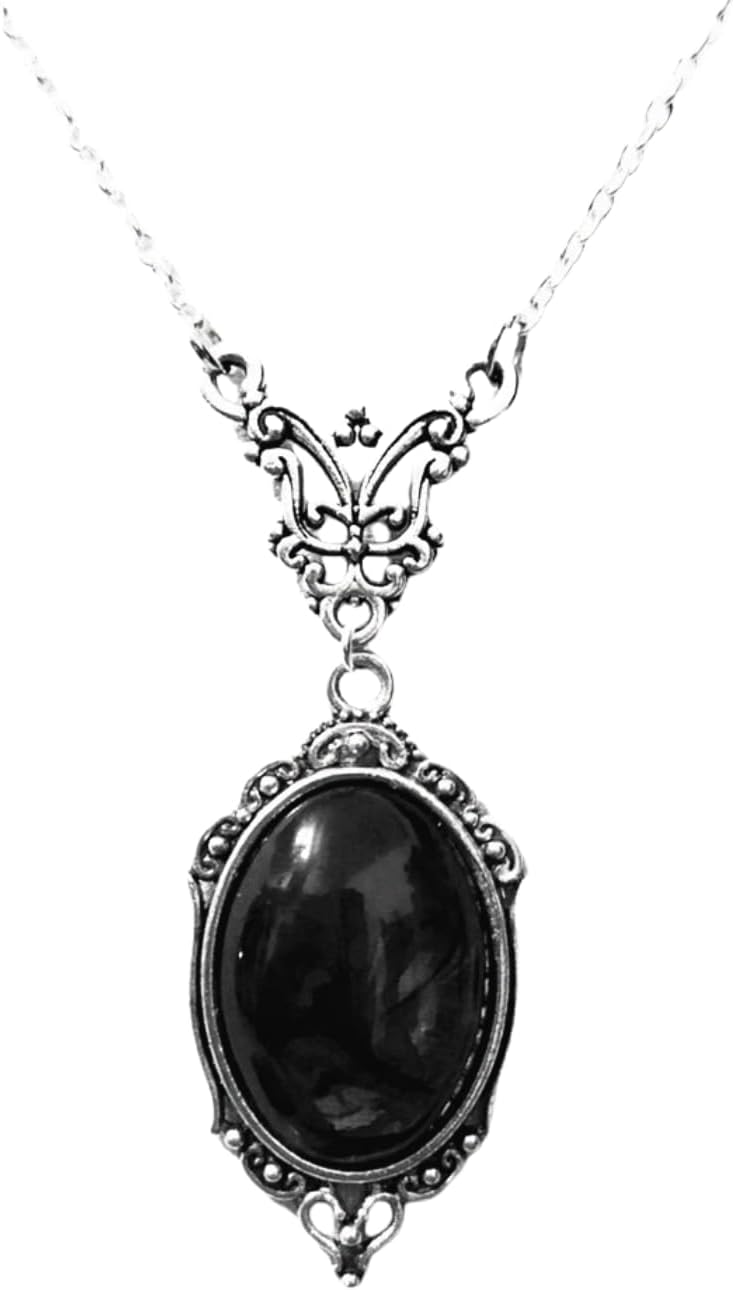 IS4U Gothic Vampire Necklace Vintage Stardust Crystal Cameo Pendant Necklace Punk Style Vampire Pendant Oval Necklace Satanic Demon Red Pendant Necklace Jewelry - Image 1